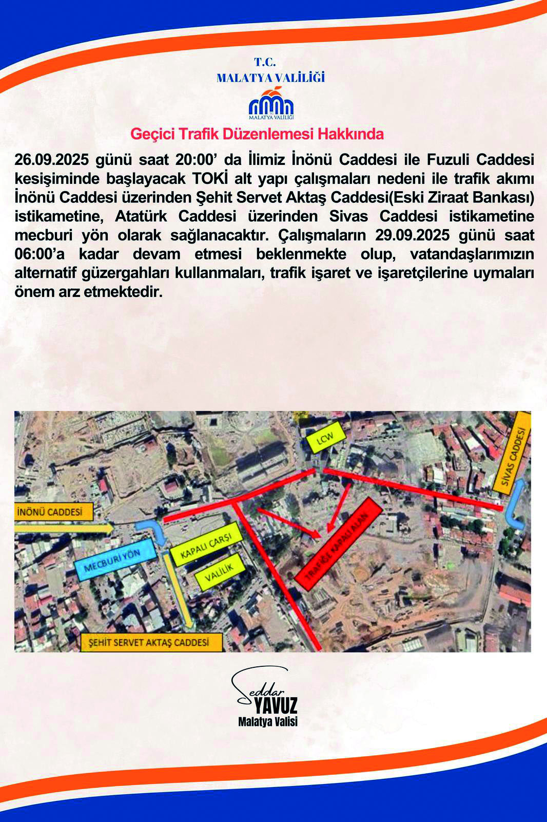  Geçici trafik düzenlemesi yapılıyor!