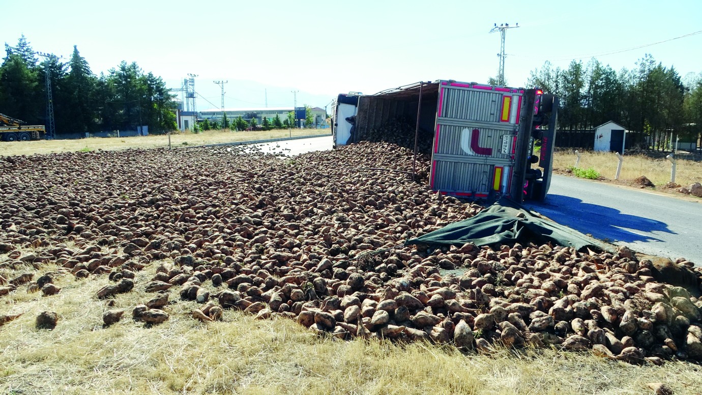 Pancar yüklü tır devrildi: 1 yaralı