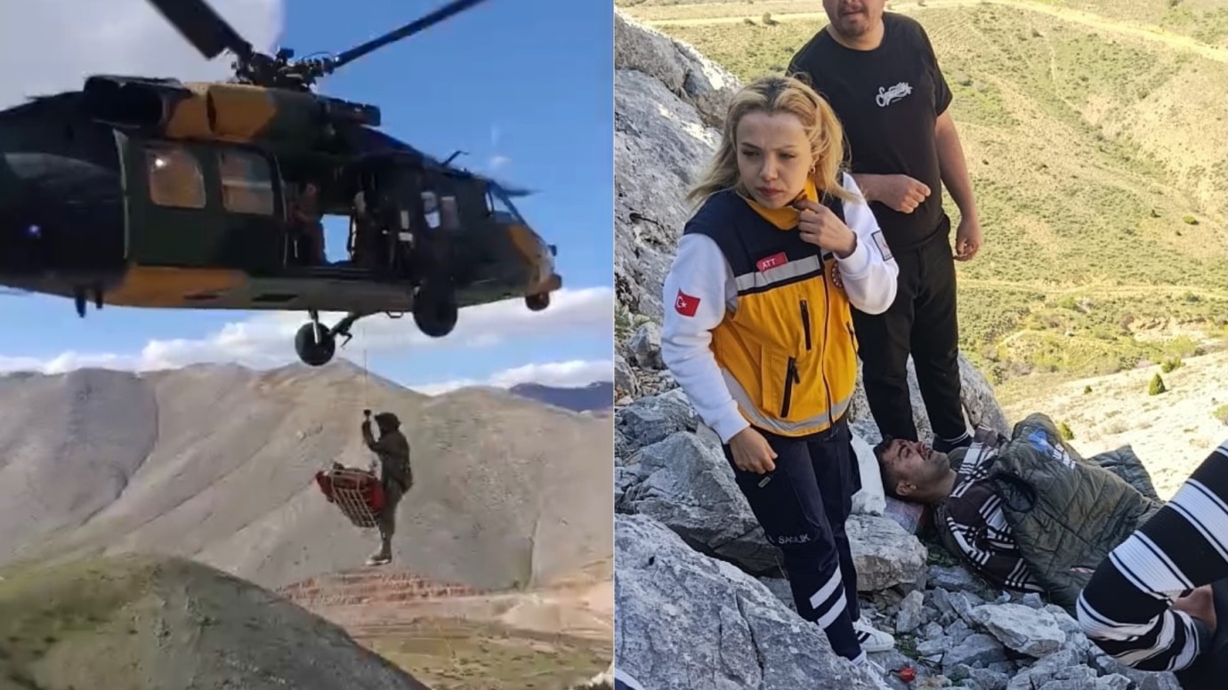 Dağda Ot Toplarken Düştü Askeri Helikopterle Kurtarıldı