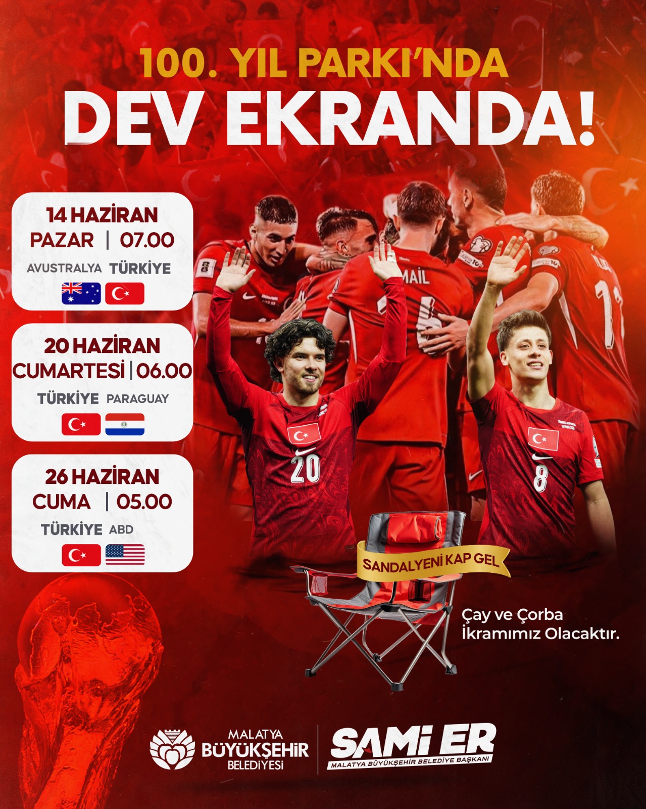 Malatya’da milli maç coşkusu dev ekrana taşınıyor