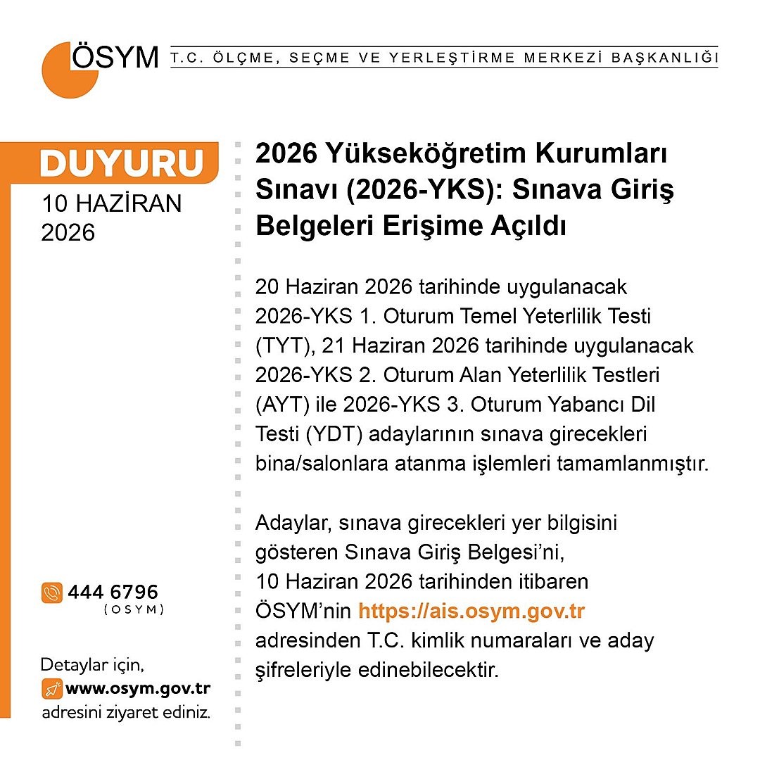2026-YKS giriş belgeleri erişime açıldı